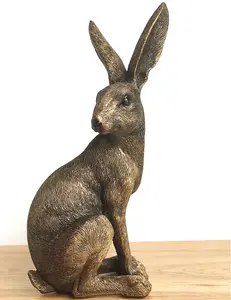 Sitting hare figurine from the Leonardo Reflections Bronzed range, gift boxed.