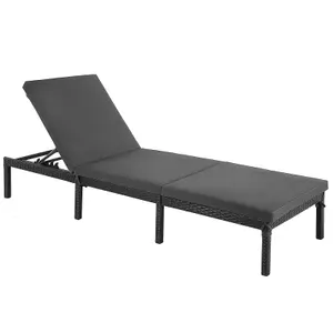 SONGMICS Sun Lounger,  with 5 cm Thick Mattress, Rattan-Like Surface, Reclining Backrest, 198 x 59 x 28 cm, Load Capacity 15