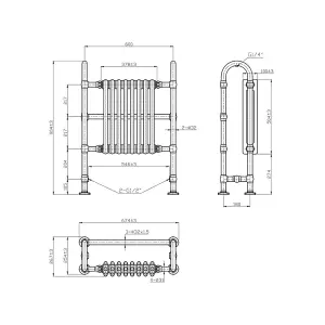 Rinse Traditional Victorian 904x674mm Heated Towel Rail Bathroom Radiator Chrome & White