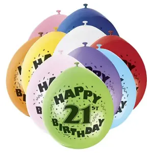 Unique Party Latex 21st Birthday Balloons (Pack of 10) Multicoloured (One Size)