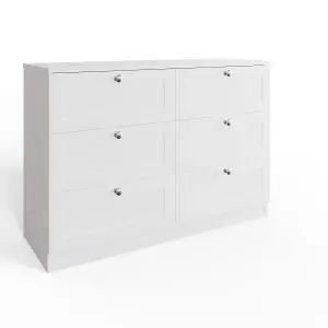 6 Drawer Chest Of Drawers Deep Design Modern Panelled Fronts Matt White