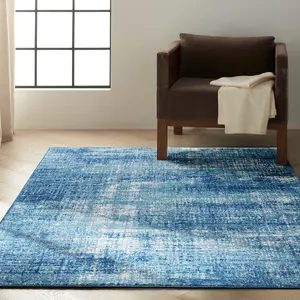 Blue Modern Easy to Clean Abstract Rug for Living Room, Bedroom, Dining Room - 229cm X 300cm