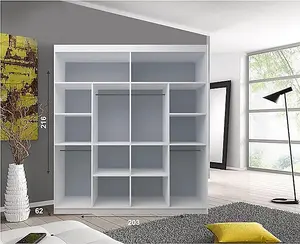 Stylish Bedroom Sliding Wardrobe - Storage Space & Sleek Design comes in Width 100cm/120cm/150cm/180cm/203cm/250cm (White, 203cm)