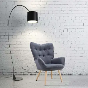 Elegant Grey Linen Tufted Back Armchair with Plush Cushioning and Natural Rubberwood Legs