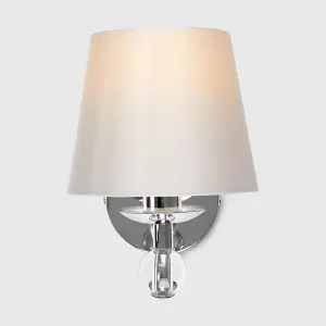 ValueLights Bryantt Pair of Polished Chrome and Crystal Detail Wall Light Fittings with Grey Fabric Shades