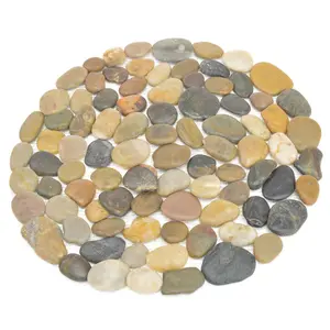 2 x Round Pebble Stepping Stones - Polished River Rock Weatherproof Garden Pathway Slabs with PVC Backing - Each 33cm Diameter