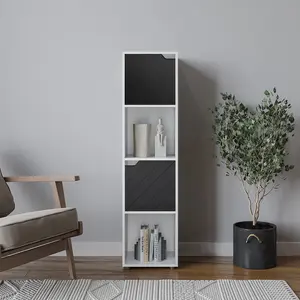 URBNLIVING 119cm Height White Wooden Cube Bookcase with Black Line Door Display Shelf Storage Shelving Cupboard