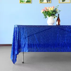 Neel Blue 70x108 Inch Rectangle Sequin Tablecloth, Royal Blue