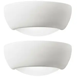 2 PACK Dimmable LED Wall Light Unglazed Ceramic Semi Dome Lounge Lamp Fitting