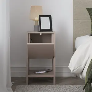 Atharv Bedside Table with Drop-Door Storage and Open Shelf for Versatile Living Dark Grey