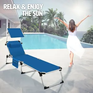 Sun Lounger Aurelie - foldable with headrest, 6 position backrest - blue