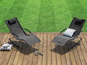 Sun Lounger Rocking Recliner Garden Chair Grey Relaxing Summer Outdoor