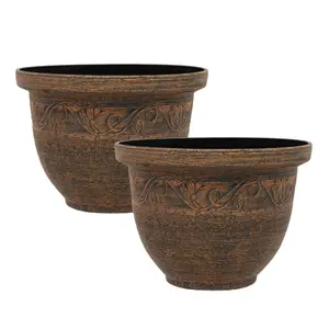 simpa 2PC Rustic Bronze Kingscliffe Plastic Planters 36cm (Dia)