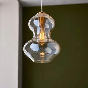 Luminosa Lecce Dome Pendant Ceiling Light Satin Brass Plate, Champagne Lustre Glass