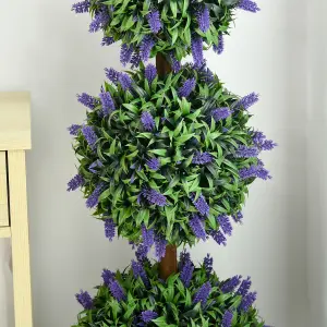 HOMCOM Set of 2 Potted Artificial Plants Ball Tree with Lavender Flowers, 110cm