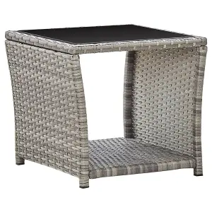 Berkfield Coffee Table Grey 45x45x40 cm Poly Rattan and Glass