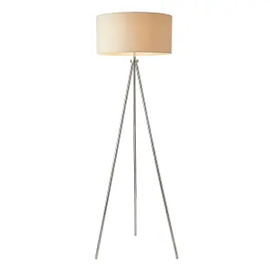 Luminosa Tri 1 Light Floor Lamp Chrome, Ivory Linen Effect, E27