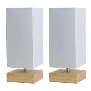 ValueLights Alfis Pair of Modern Pine Wood and White Bedside Table Lamps with USB Charging Ports