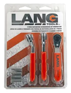 Lang Tools 3Pc Fine Tooth Ratchet  Bit Wrench Set With 4 Bits