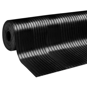 Rubber Flooring Matting - 2m x 4m x 3mm - Wide Ribbed - Workshop Garage Shed Van Non-Slip