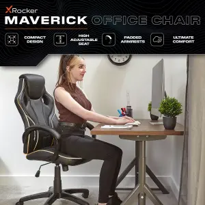 X-Rocker Maverick PC Office Gaming Chair, Mid-Back Support Ergonomic Computer Desk Chair, Faux Leather - BLACK / GOLD