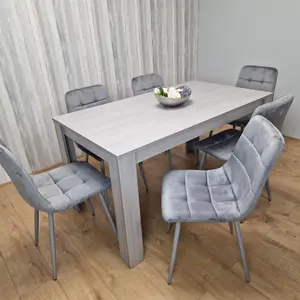 Dining Table and 6 Chairs Grey 6  Grey Velvet Chairs Wood Dining Set Furniture