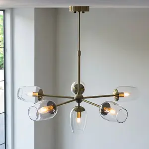 Luminosa Livorno Multi Arm Pendant Ceiling Light Antique Brass Plate, Clear Glass