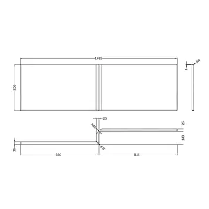 1700mm Right Hand L Shape Bathtub, Front Panel with Bath Screen - Chrome Profile