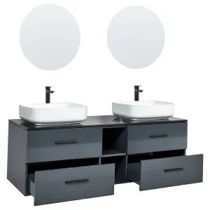 Double Sink Bathroom Vanity with Mirrors Grey PILAR