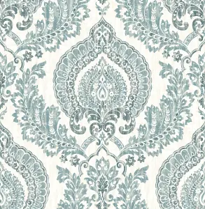 NuWallpaper NU1702 Kensington Damask Peel & Stick Wallpaper, Blue