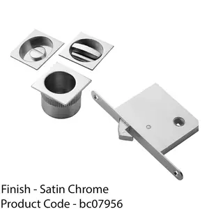 Complete Locking Sliding Pocket Door Pack - Satin Chrome - Square Thumbturn WC