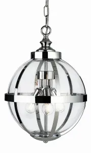 Luminosa Monroe 3 Light Cage Ceiling Pendant Chrome with Clear Glass, E14