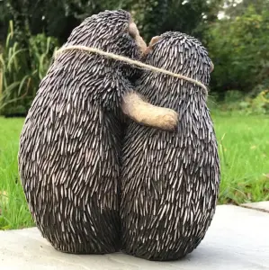 Holly & Harry Hugging Hedgehogs with removable Hedge-Hugs sign