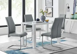 Pivero White High Gloss Dining Table And 4 Elephant Grey Lorenzo Chairs Set