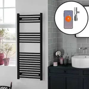 Bray Wifi Electric Heated Towel Rail With Thermostat, Timer, Straight, Black - W500 x H800 mm