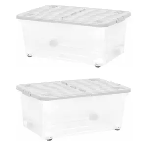 3 x 30 Litre Strong Stackable Folding Split Lids Storage Containers Home Office Versatile Containers With Wheels