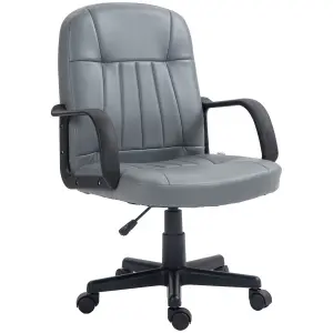 HOMCOM PU Leather Office Chair Swivel Home Mid-Back Computer Desk Chair, Grey