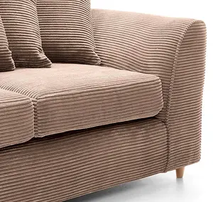 Jumbo Brown Cord 3 Seater Sofa for Living Room with Thick Luxury Deep Filled Cushioning