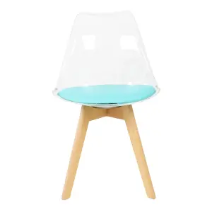 Soho Clear and Aqua Plastic Dining Chair with Squared Light Wood Legs