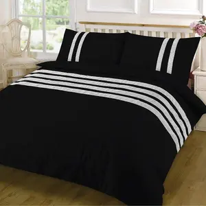 HomeSpace Direct Lace Dia Duvet Cover Set Luxury King Black Bedding Set 100% Egyptian Cotton Percale 200 Thread Count