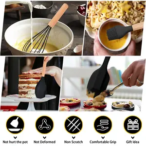 36Pcs Silicone Kitchen Utensil Set, Wooden Handle Cooking Utensils Spatula Set With Holder, Heat Resistant Kitchen Tools Safe For Non-Stick Cookware, Non-Toxic & Easy Clean, Black