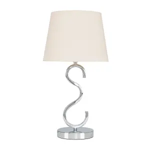 ValueLights Cabonna Modern Sleek Design Polished Chrome Touch Table Lamp with Beige Tapered Light Shade