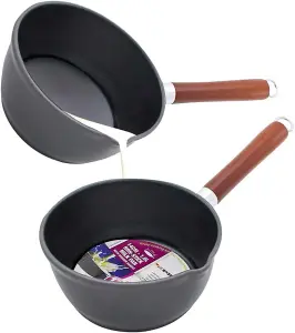 New 14cm Non Stick Milk Pan Boiling Black Cookware Kitchen Wooden Handle