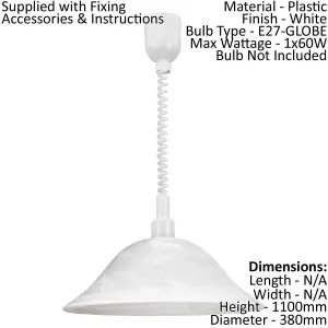 Pendant Ceiling Light Height Adjust Colour White Shade Glass Alabaster Bulb E27 1x60W