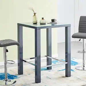 Jam Square Glass Grey Gloss Bar Table 2 Ritz White Grey Stools