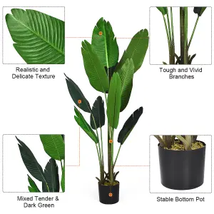 Costway 160cm Artificial Tropical Palm Tree w/ 10 Leaves Fake Bird of Paradise Plant