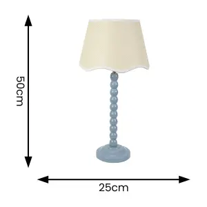 ValueLights Bobbins Powder Blue Table Lamp with Linen Scallop White Trim Shade and LED Bulb