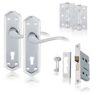 XFORT Polished Chrome London Suite Lever Lock Pack, Door Handle Complete Set.