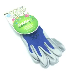 Showa Floreo 370 Gardening Gloves - Lightweight Multipurpose Outdoor Garden Gloves with Nitrile Easy Grip Coating - Medium, Blue