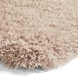 Beige Plain Shaggy Rug, Anti-Shed Rug, Easy to Clean Handmade Rug, Modern Rug for Bedroom, & Dining Room-80cm X 150cm